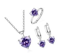 3Pieces Elegant Heart Shaped Cubic Zirconia Jewelry Set Necklace Earrings Rings Lightweight Accessories For Women Stylish Cubic Zirconia Heart Jewelry Trio, One Size, as described, as described