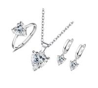 3Pieces Elegant Heart Shaped Cubic Zirconia Jewelry Set Necklace Earrings Rings Lightweight Accessories For Women Stylish Cubic Zirconia Heart Jewelry Trio, One Size, as described, as described