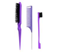 3Pieces Hair Styling Comb Set Teasing Brush Tail Edge for Edge Back Brushing Combing Slicking Black Mens and Set for and Beard