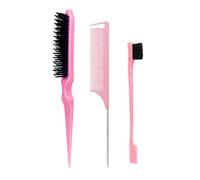 3Pieces Hair Styling Comb Set Teasing Brush Tail Edge for Edge Back Brushing Combing Slicking Black Mens and Set for and Beard