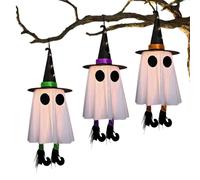 3pieces Halloween Hanging Ghosts | Glowing Ghost Witch Hat LED Lights | Halloween Decorations Outdoor Hanging Glowing Ghosts With Witch Hat, For Garden Festival Room Hotel Bedroom Decor