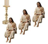 3pieces Jesus Figurines, Resin Hand Painted Religious Home Decor, Jesus Resin Desk Companion Figurine, Religious Memorial Figurine for Prayer Birthday Party Home Offices Desk