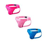 3Pieces/Pack Mens Underwear Jockstraps Mesh Mens Jockstrap Athletic Supporters Mens Sport Underwear (as8, alpha, l, regular, regular, blue+pink+rose)
