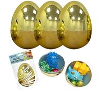 3Pk Fillable Plastic Jumbo Giant Easter Eggs | Empty Extra Large Easter Eggs Hinge Closure| Golden Color | 10cm Easter Egg Tall