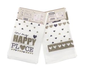 3pk Happy Place Tea Towels - TJ Hughes White