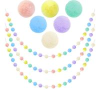 3pk Pastel Pom Pom Garland Easter Decorations Spring Home Decor Indoor Living Room Wall Classroom Xmas Tree, Cute Hanging Rainbow Colorful Felt Ball Garland Baby Shower Wedding Birthday Party Supplies
