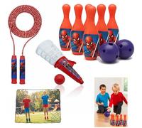 3pk Spiderman Outdoor Active Play Set - Jumping Rope, Bowling Pin Game & Throw and Catch Ball for Kids, Superhero Sports Toys for Boys Girls, Birthday Gifts & Party Favors