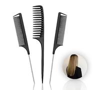 3pk Tail Combs Set - Wide Tooth Rat Tail Hair Comb 2pc Fine Tooth Pin Tail Combs with Metal Tail Parting Comb Sectioning Foiling Braiding for Hair Professionals