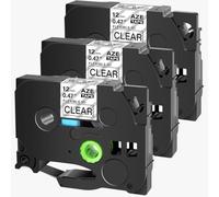 3PK To 10PK Flexible ID Laminated Tapes 12mm Black On White Compatible With Tz Tze FX231 631 131 For PT-1000 PT-E500 Label Maker(3PK Black on Clear)
