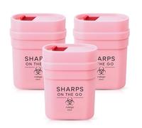 3pk Travel Sharps Bin 0.2L - Small Sharps Box for Needles, Lancets & Insulin Pen Tips - Portable Disposal Container with Secure Leakproof Lid - Medical Waste Bin, Pink