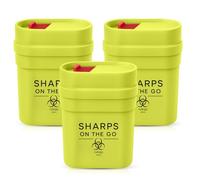 3pk Travel Sharps Bin 0.2L - Small Sharps Box for Needles, Lancets & Insulin Pen Tips - Portable Disposal Container with Secure Leakproof Lid - Medical Waste Bin, Yellow