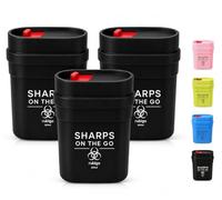 3pk Travel Sharps Bin 0.2L - Small Sharps Box for Needles, Lancets & Insulin Pen Tips - Portable Disposal Container with Secure Leakproof Lid - Medical Waste Bin, Black