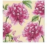 3Ply Flowery Tissue Paper Napkins Serviettes for Decoupage 33cm x 33cm - Pack of 20 (Beautiful Peonies Cream)
