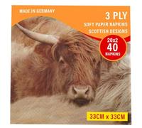 3ply Paper Soft Napkins Pack of 40 Nos - 33x33cm - Highland Cow Tartan - Scottish Design Napkins - Christmas, Dinner, Party, Party Night, Burns Supper,Scottish Wedding, Catering