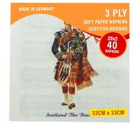 3ply Soft Napkins - Large Pack of 40 - 33x33cm - Tartan Scottish Design - Dinner, Party Napkins - Musical Piper Design