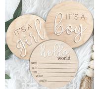 3ps Its a Boy Its a Girl Wooden Sign & Hello World - Gender Reveal, Acrylic Boy or Girl Announcement, Birth Announcement for Hospital, He or She Photography Prop, Boho Gender Reveal Decor