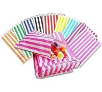 3R 200 Mixed Colours Candy Bags - 20 Each, Disposable, Kraft Paper Construction, Self Seal, All 10 Colours Mixed, Candy Striped Bags
