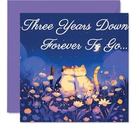 3rd Anniversary Card - Cats in Love Three Years Down - Congratulations Cards for 3rd Anniversary, 145mm Congratulations Greeting Card