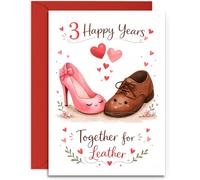 3rd Anniversary Card - Cute Pair of Leather Shoes Design - Leather Anniversary Card - A5 Size Card with Red Envelope