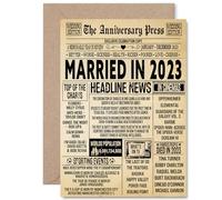 3rd Anniversary Card for Men Women - Vintage Newspaper Married in 2023 - Happy 3 Year Wedding Anniversary Card for Companion Wife Partner Husband, A5 Anniversaries Greeting Cards