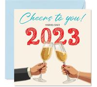 2nd Anniversary Card for Women Men - Cheers! Married Since 2023 - Happy 2 Year Anniversary Card for Companion Boyfriend Wife Partner, 145mm Wedding Anniversaries Greeting Cards