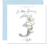 3rd Anniversary Card for Women Men - Fancy Floral Flowers - Happy 3 Year Anniversary Card for Friends Son Brother Sister, 145mm Wedding Anniversaries Greeting Cards