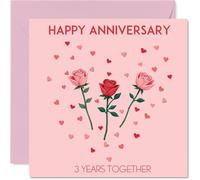 3rd Anniversary Card for Women Men - Love Heart Rose - Happy 3 Year Anniversary Card for Wife Girlfriend Partner Companion, 145mm Wedding Anniversaries Greeting Cards