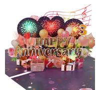 3rd Anniversary Card, Happy Anniversary Card with Fireworks Lights and Music, Pop-Up 3rd Anniversary Cards for Women, Wife, Husband, Couple