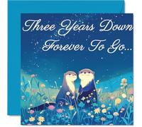 3rd Anniversary Card - Otters in Love Three Years Down - Congratulations Cards for 3rd Anniversary, 145mm Congratulations Greeting Card