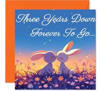 3rd Anniversary Card - Rabbits in Love Three Years Down - Congratulations Cards for 3rd Anniversary, 145mm Congratulations Greeting Card