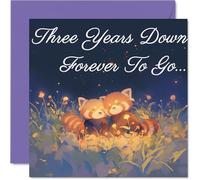 3rd Anniversary Card - Red Pandas in Love Three Years Down - Congratulations Cards for 3rd Anniversary, 145mm Congratulations Greeting Card