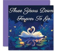 3rd Anniversary Card - Swans in Love Three Years Down - Congratulations Cards for 3rd Anniversary, 145mm Congratulations Greeting Card