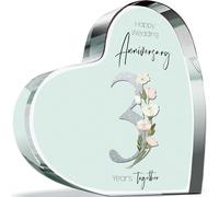 3rd Anniversary Plaque Gifts for Wife Husband - 3 Years Together - I Love You Romantic Acrylic Heart Gift For Women Men, 100mm Floral Present For Couples Third Anniversaries