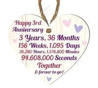 3rd Anniversary Wooden Heart Plaque - Personalised Keepsake Gift for Grandparents, Parents, Him or Her - Rustic Charm, 10cm x 9cm (3rd Anniversary, Medium: 15 cm (H) × 13 cm (W))