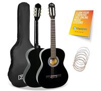 3rd Avenue 3/4 Size Kids Classical Guitar Spanish Nylon String Beginner Pack Bundle - 6 Months FREE Lessons, Bag, Strings - Black