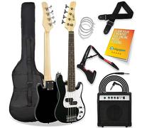 3rd Avenue 3/4 Size Mini Electric Bass Guitar Pack with 15W Amp, Black | Short scale 3/4 size bass, 15W amp with headphone socket for silent practice; gig bag, cable, strap, stand & strings included