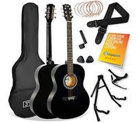 3rd Avenue Full Size 4/4 Acoustic Guitar Pack for Beginners - 6 Months FREE Lessons, Gig Bag, Picks, Spare Strings, Stand, Strap, Capo - Black
