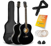 3rd Avenue Full Size 4/4 Acoustic Guitar Steel String Pack Bundle for Beginners - 6 Months FREE Lessons, Bag, Picks and Spare Strings - Black