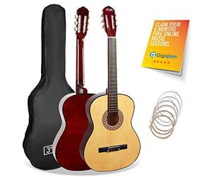 3rd Avenue Full Size 4/4 Classical Guitar Spanish Nylon String Beginner Pack Bundle - 6 Months FREE Lessons, Bag, Strings - Natural