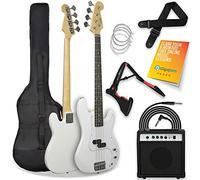 3rd Avenue Full Size 4/4 Electric Bass Guitar Beginner Pack Kit with 15W Amplifier, Bag, Cable, Strap, Stand and Spare Strings - White