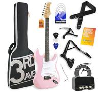 3rd Avenue Full Size 4/4 Electric Guitar Pastel Pink with Amp, Cable, Stand, Padded Bag, Strap, Spare Strings, Picks, Capo, Whammy Bar, Online Lessons - Light Pink