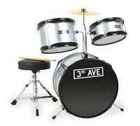 3rd Avenue Junior Kids Beginner Drum Kit, 3-Piece Drum Set with Cymbal, Stool & Sticks in Silver - FREE 6 Month Lessons