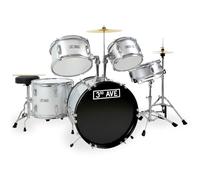 3rd Avenue Junior Kids Beginner Drum Kit, 5-Piece Drum Set with Cymbal, Stool & Sticks in Silver - FREE 6 Month Lessons