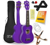 3rd Avenue Soprano Ukulele 21 Inch Beginner Pack Bundle - Bag, Stand, Strap, Strings, Picks and Fret Stickers - Purple with FREE 1 Month Online Lessons