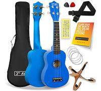 3rd Avenue Soprano Ukulele 21 Inch Beginner Pack Bundle - Bag, Stand, Strap, Strings, Picks and Fret Stickers - Blue with FREE 1 Month Online Lessons