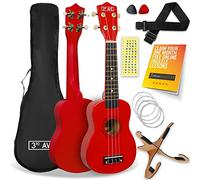 3rd Avenue Soprano Ukulele 21 Inch Beginner Pack Bundle - Bag, Stand, Strap, Strings, Picks and Fret Stickers - Red with FREE 1 Month Online Lessons