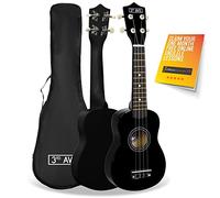 3rd Avenue Soprano Ukulele Beginner 21 Inch 4 Nylon Strings with Free Uke Bag - Black - FREE 1 Month Online Lessons