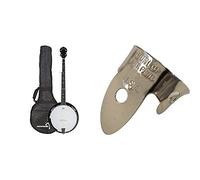3rd Avenue Western 5 String Banjo with Remo Head Closed Solid Back with Gig Bag BJW01 & Jim Dunlop 33P.015 Nickel Silver Finger and Thumbpick Player Pack (Pack of 5)