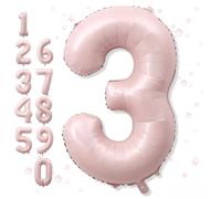 3rd Birthday Balloons for Girls, 40'' Foil Self Inflating Light Baby Pink Number 3 Balloon, Pastel Dusty Blush Pink Large 3 Balloon Number for 3 Yeal Old Birthday Party Decor Anniversary Decorations
