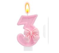 3rd Birthday Cake Topper, Pink Butterfly Happy Birthday Candle, Number 3 Candles, Glittering Cake Toppers Candles for Girls Theme Party Family Gathering Decorations(Number 3)